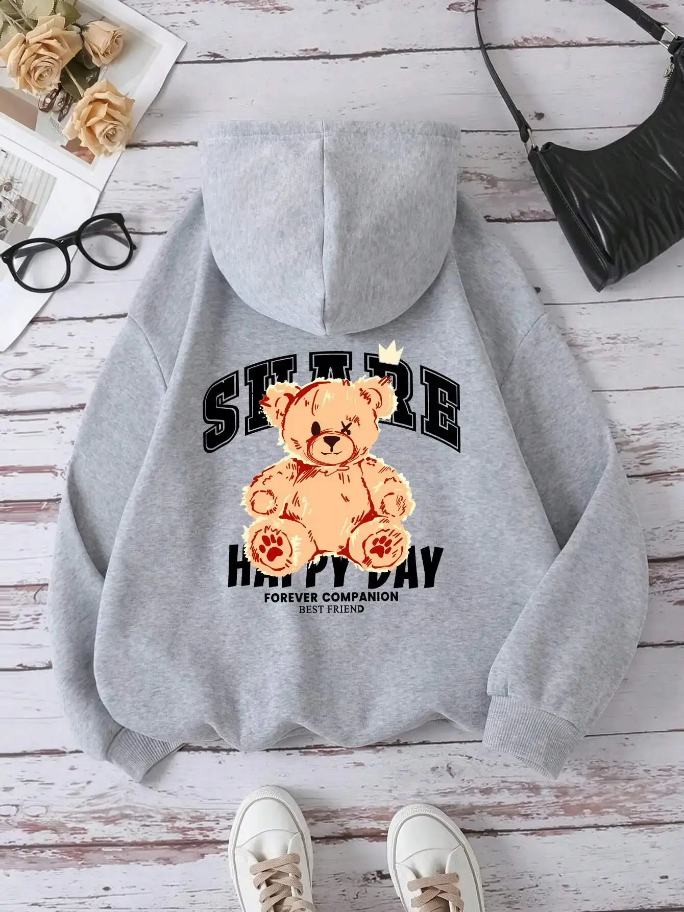 Cotton Hoodies for Men and Women Forever Companion Teddy Bear Hoodies Oversized Hoodies Streetwear Casual Fall Tops