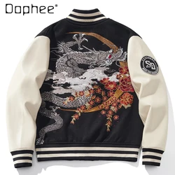 Spring Autumn New Corduroy Retro Fashion Brand Heavy Industry Dragon Embroidery Men's Coat and Jacket Youth National Fashion