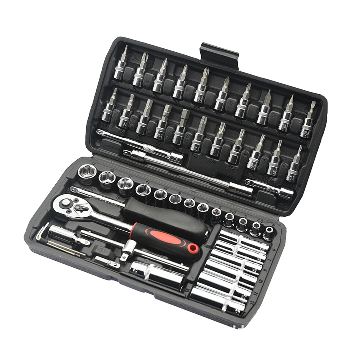 53-Piece Socket Combination 1/4 Ratchet Wrench Screwdriver Socket Sliding Rod Universal Joint