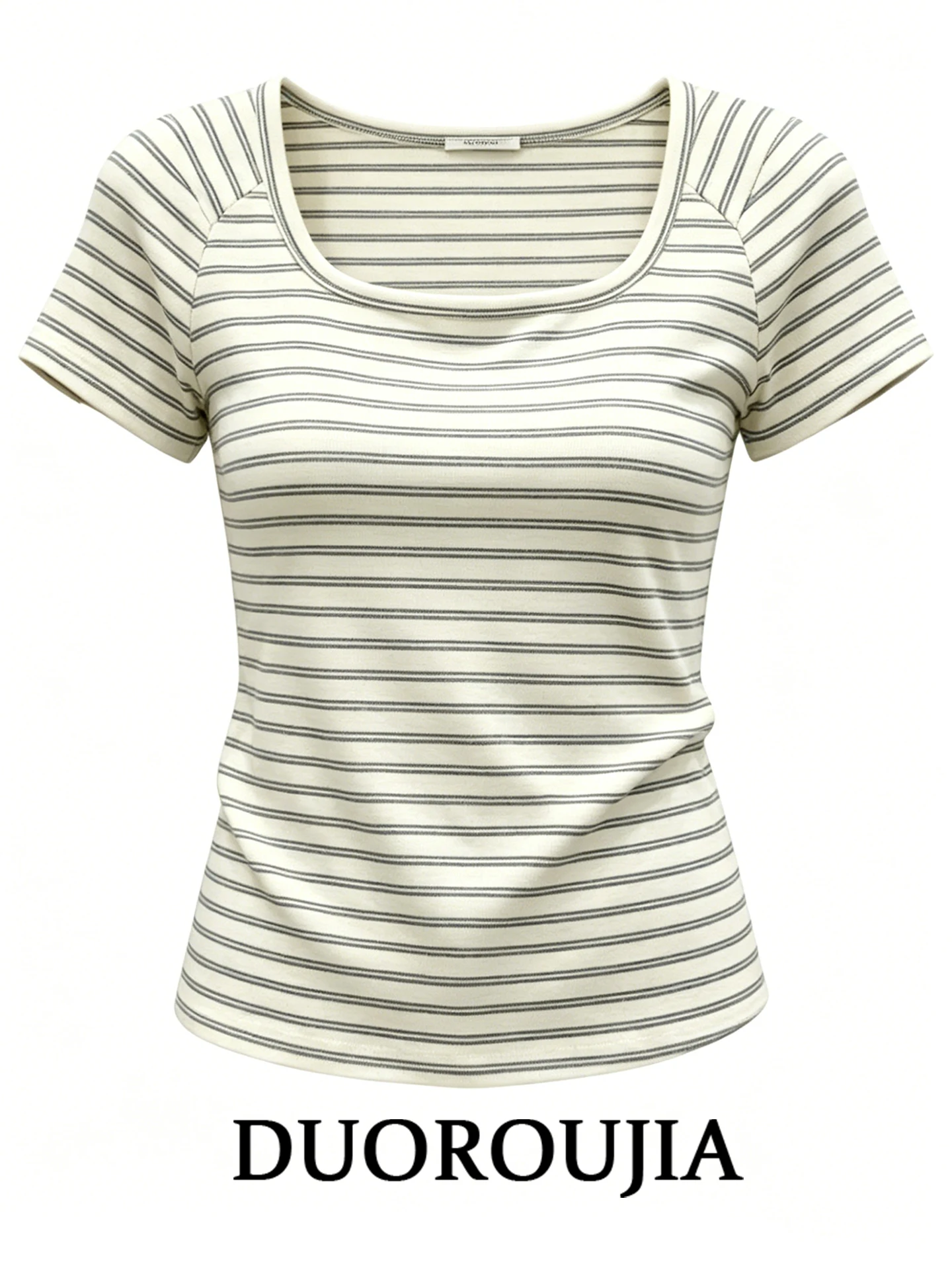 

DUOR plus Size Striped Short Sleeve T-Shirt Women's Comfortable round Neck Slimming Versatile Summer Top Korean Style High Wa...