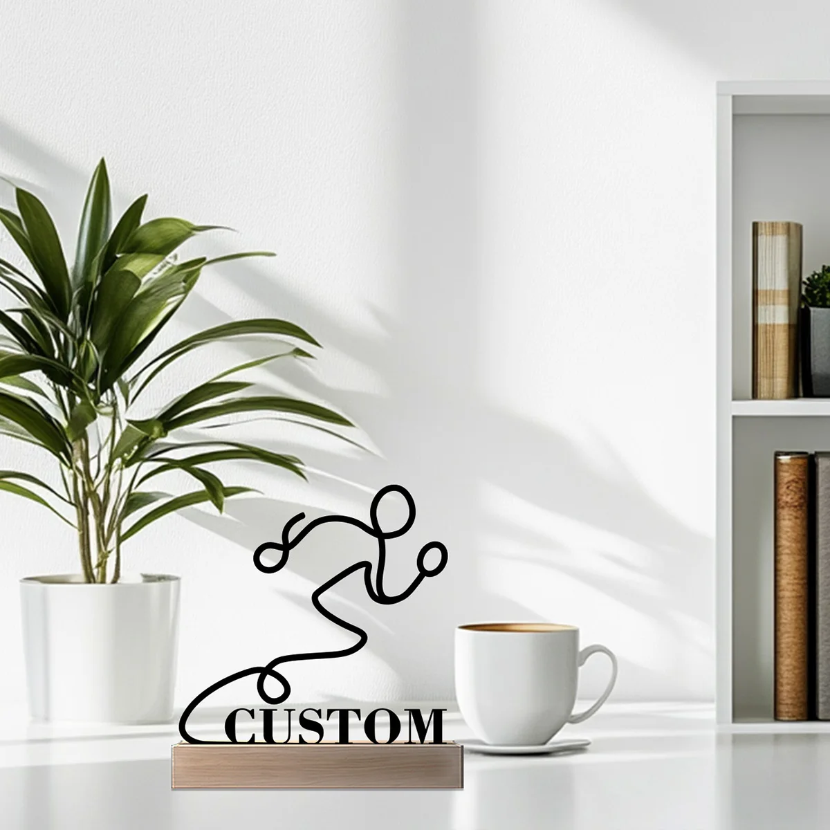 1pc Fashion Running Expert Nome personalizzato Statua di latta Ornamento in metallo Scultura in ferro Figurina artistica con base in legno Tavolo per la casa