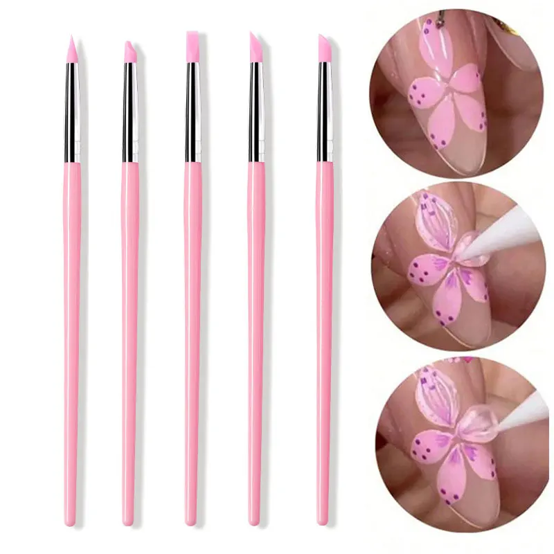 5 Teile/satz Silikon Carving Blume Nagel Pinsel Kleine Kopf UV Gel Skulptur Nagel Silikon Stift 3D Modellierung Nail art Werkzeug Pinsel 1,8 cm