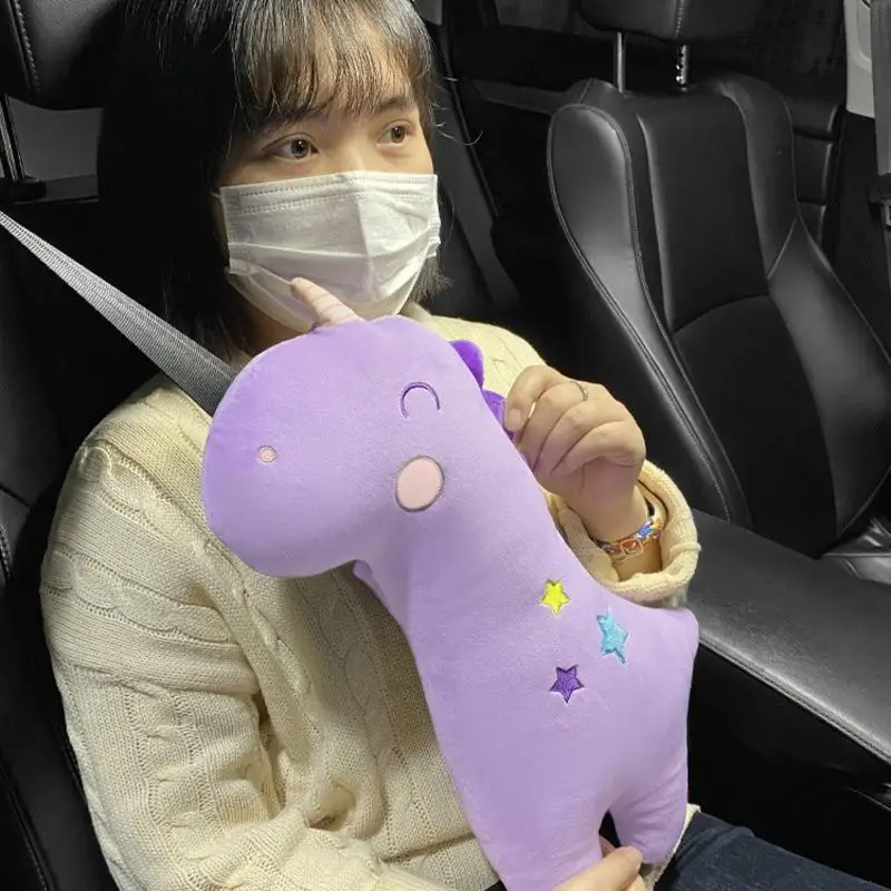 A Must - buy! Cute Dinosaur and Unicorn - shaped Car Seat Belt Shoulder Covers, Made of Plush Material, Universal for All Cars image 3