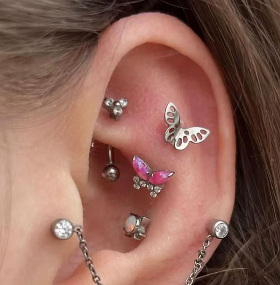 1/5 قطعة F136 التيتانيوم الزركون قرط الاذن المرصع داخليا الخيوط فراشة Labret ثقب الشفاه مونرو اللولب الزنمة ثقب المجوهرات