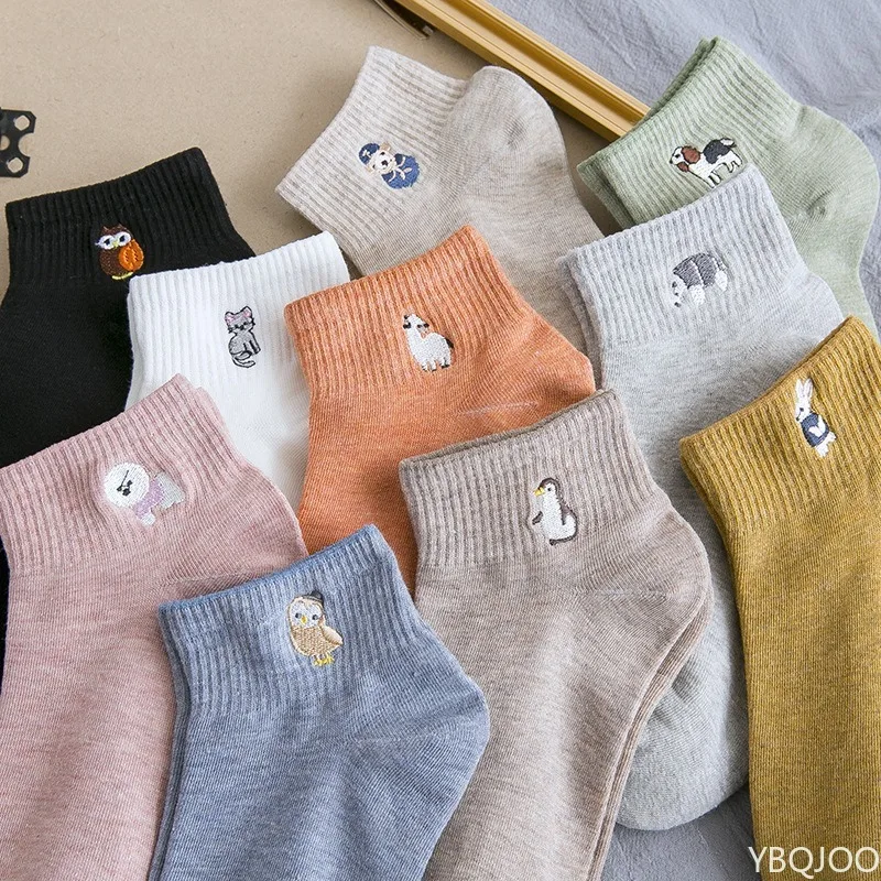 10 pairs Women's Spring Autumn Thin Fashion Versatile Short Socks Cute Cartoon Middle Socks Casual Comfortable Women's Socks