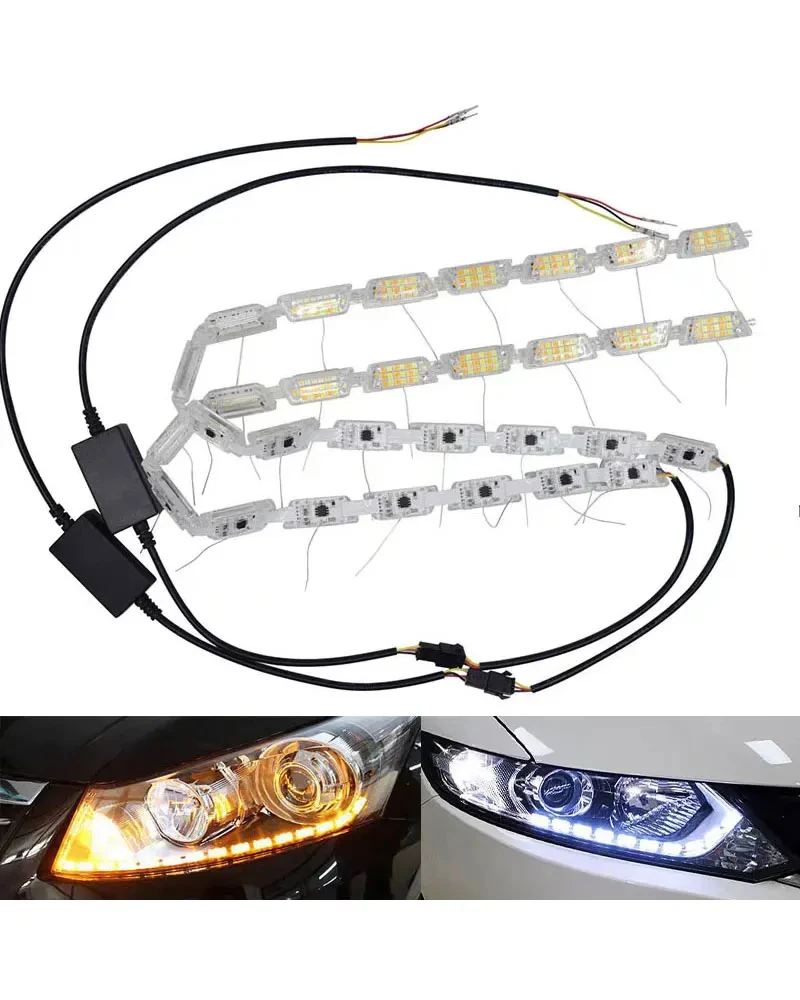 

2PCS DRL LED Flexible Strip Lights Waterproof Daytime Running Light Dynamic Flowing Turn Signal Angel Eye Headlight for Cars
