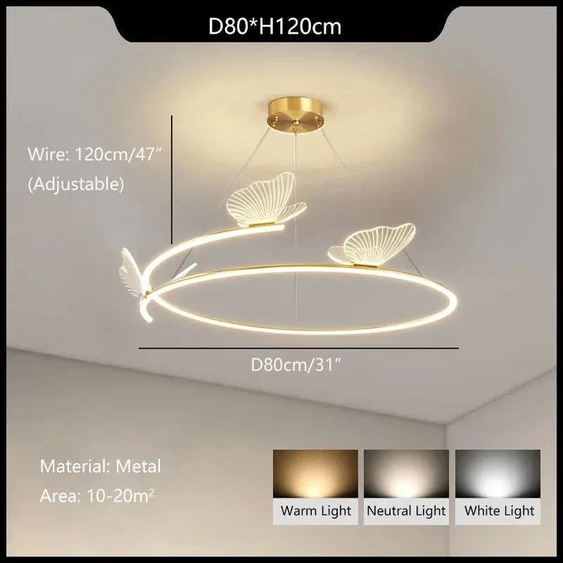 Nordic led ring butterfly ceiling light Creative Gold Art Acrylic light dining Living Room Hotel Bedroom kid's room girl lamp image 3