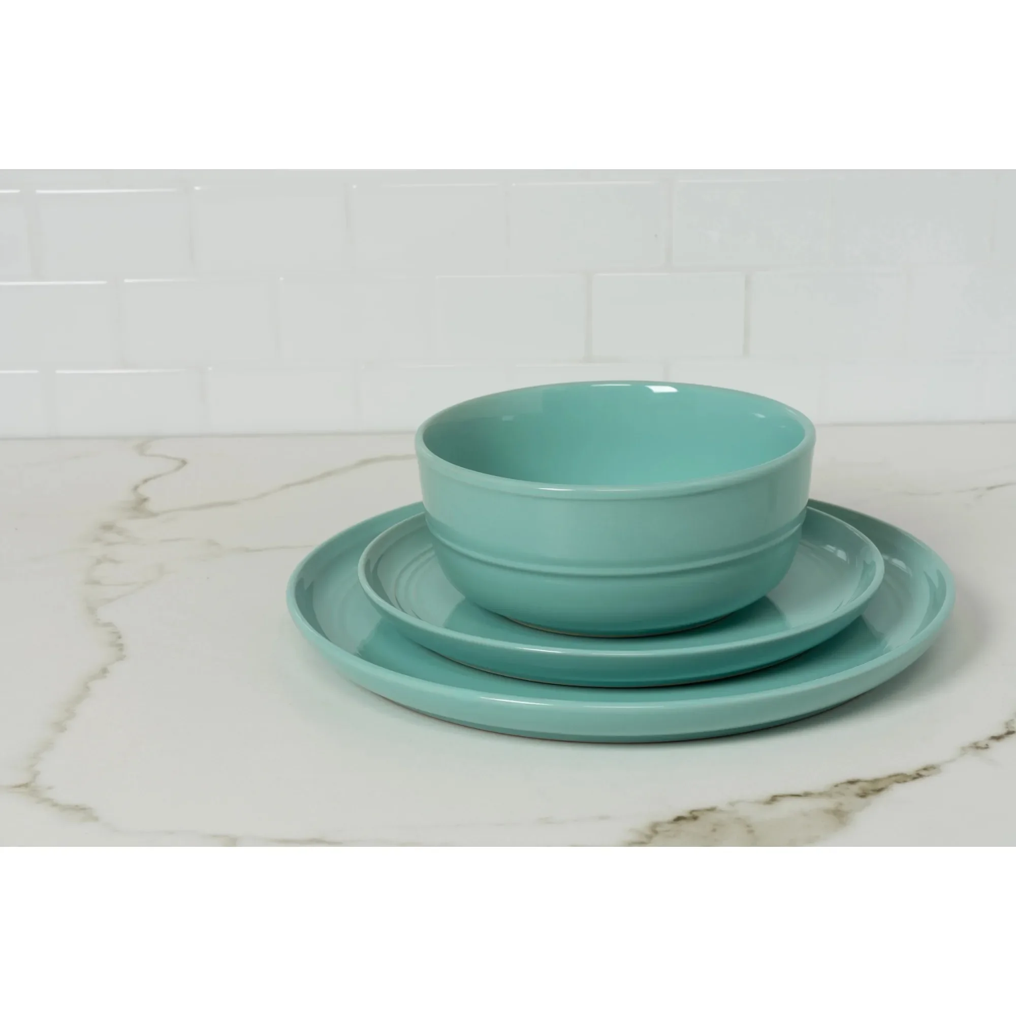 ชุดชามซีเรียลทรงกลมขนาด 6.25 นิ้ว 24 ออนซ์ ลายเส้นคู่ 6 ใบ สีเขียวซีโฟม - ชามอาหารเช้าและของว่างทันสมัยสำหรับครอบครัว ร้านอาหาร