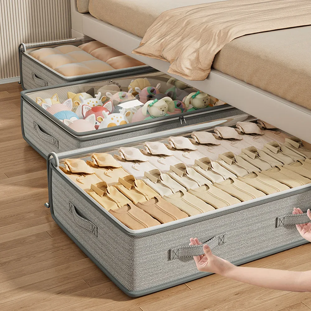 Household Flat Under-Bed Drawer Style Storage Box Low Profile Home Organizer for Seasonal Quilts Clothes Space Saving Solution