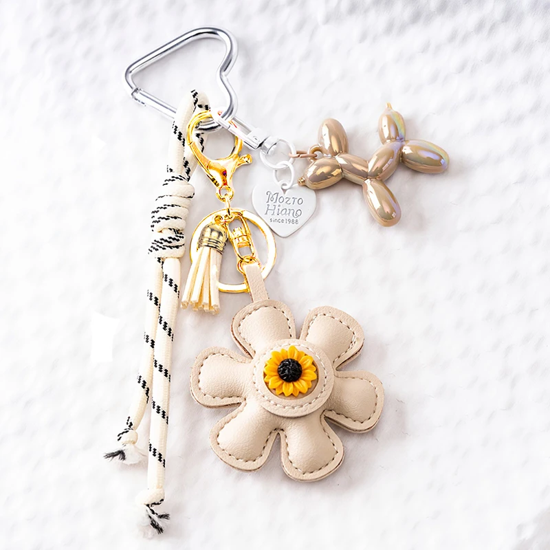 New In Leather Sunflower Bag Charms Fashionable Balloon Dog Pendant Of Bag Braided Rope Woman Keychain Accessories Gift Wholesal