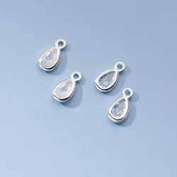 2pcs/lot 925 Sterling Silver Shiny Water Drop Shape Earring Dangler Charms 8mm AAA Zircon Silver Pendants DIY Jewelry Findings