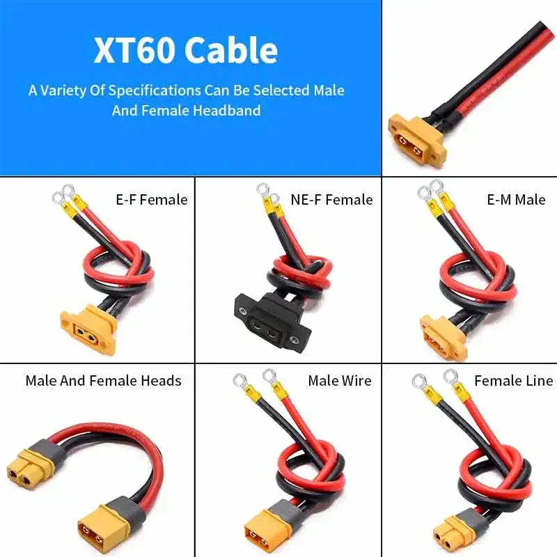 XT60 Gold-plated Connector Cable Male Female Banana Plugs 2Pin High Current Aircraft Model Electromechanical Connection Wire