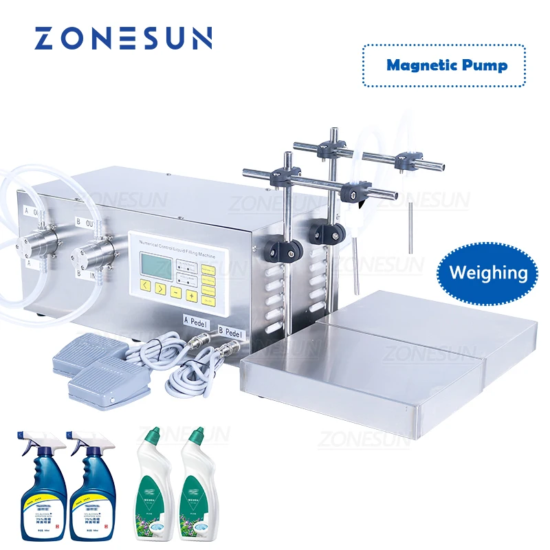 

ZONESUN Semi Automatic Liquid Toilet Cleaner Milk Perfume Strong Acid Filling And Weighing Machine Double Heads Filler ZS-MP252W