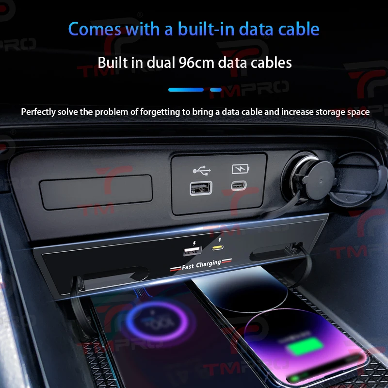 For Honda CR-V Breeze dashboard dual 45W PD fast charging expansion hub, with retractable charger car modification accessory