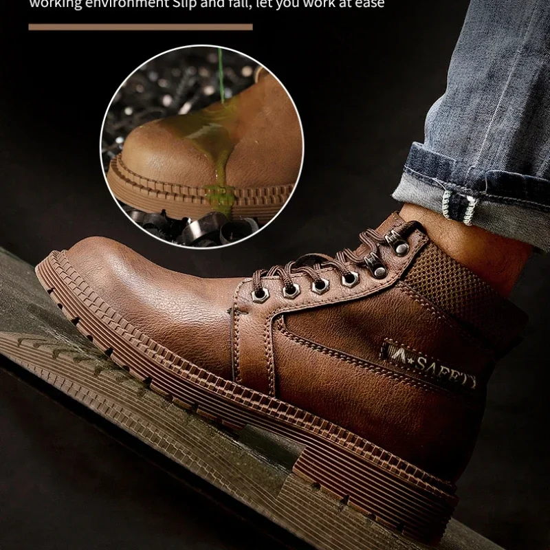 Men Safety Shoes Work Shoes Steel Toe Puncture-protective Work Boots Anti-smash Protect Boots Indestructible Safety Lightweight