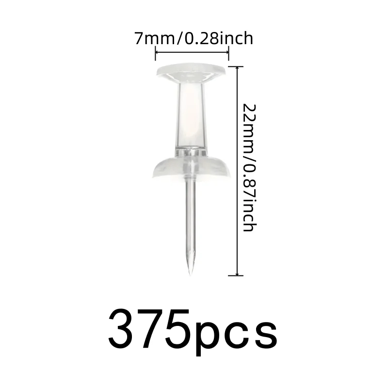 Transparent Push Pins 375 pcs, Easy Push Sharp Pin, Reusable Durable, for Home Photo Display, Multipurpose