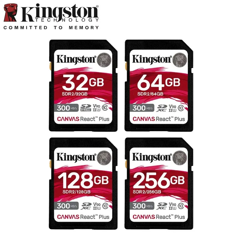 Tarjeta de Memoria SD Kingston Canvas React Plus UHS-II V90 300MB/s 64GB 128GB 256GB, Tarjeta Flash para Grabación de Video 4K 8K para Cámara DSLR