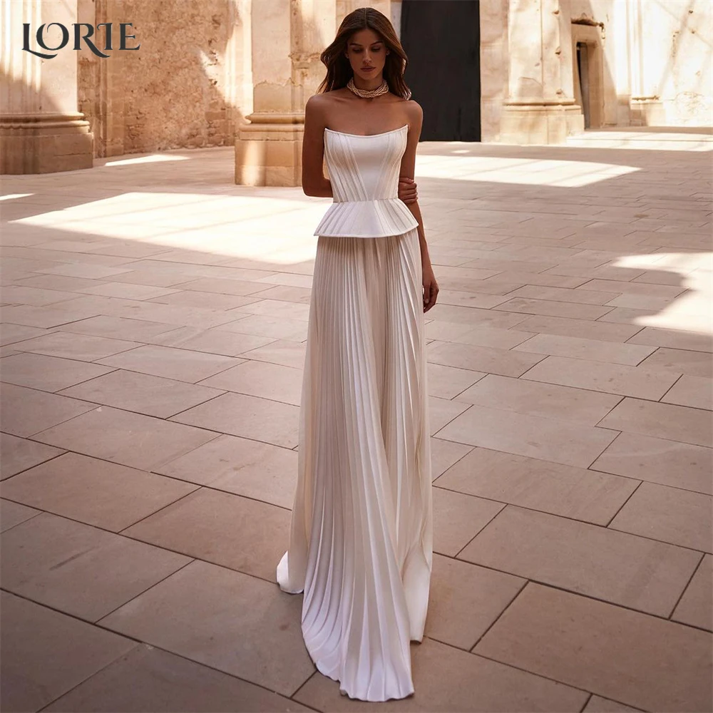 LORIE Medieval Elegant Wedding Dresses Off Shoulder Corset A-Line Pleated Satin Bridal Gowns Backless Sleeveless Bride Dress