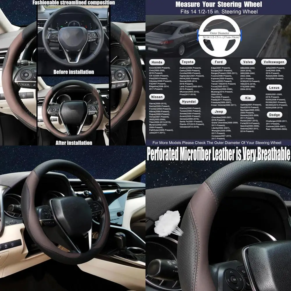 

Steering Wheel Cover Standard Size 14.5-15 inch, Breathable Microfiber Leather, Anti-Slip, Soft Grip, Fits Most Cars, SUVs, and
