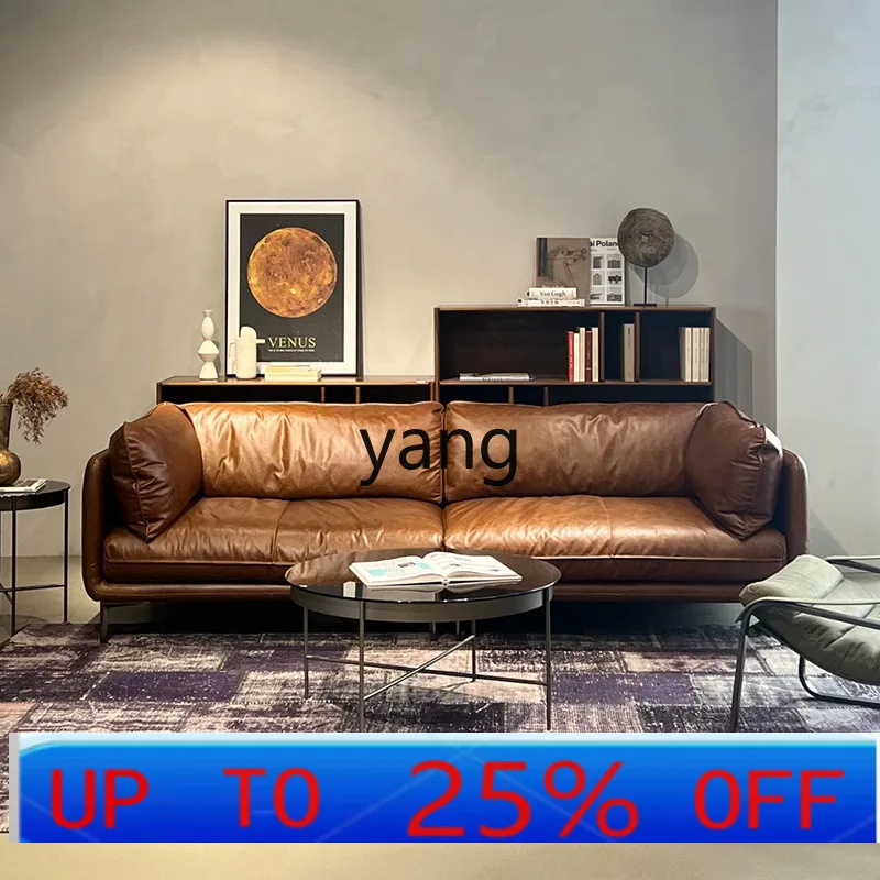 LH medieval style oil wax leather sofa living room three-person retro sofa small apartment