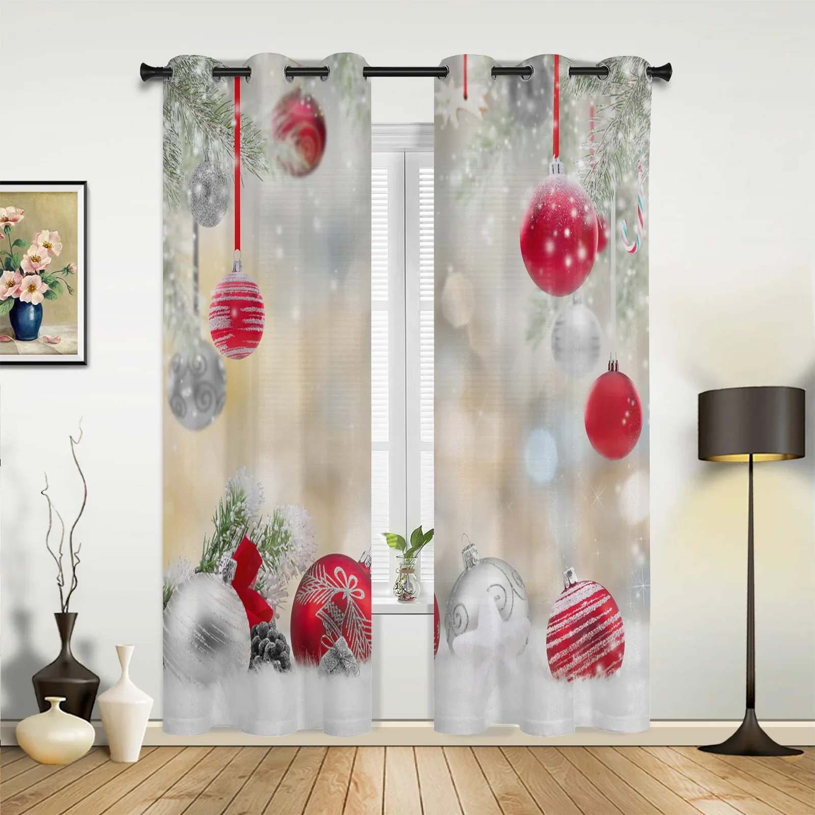 Bell Christmas Decoration Snowflake Gift Window Curtains Home Decor Living Room Curtains Kid's Room Cortinas For Kitchen Bedroom