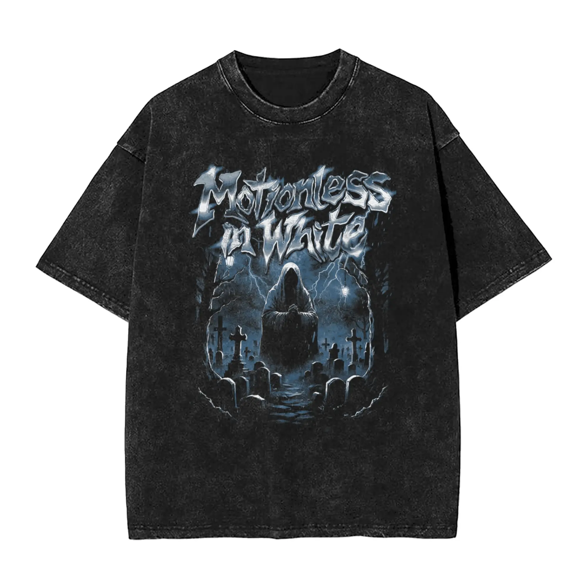 Casual Motionless In White T-Shirts for Men O Neck Cotton Washed T Shirt  Short Sleeve Tee Shirt Graphic Clothes