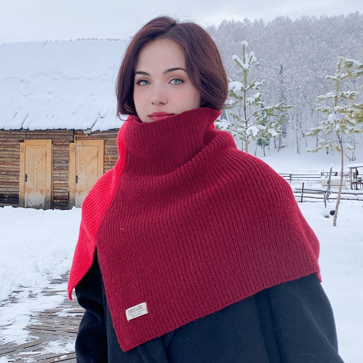 

Цельный женский осенне-зимний двухцветный теплый вязаный шарф для зимних путешествий, простая и теплая шаль.