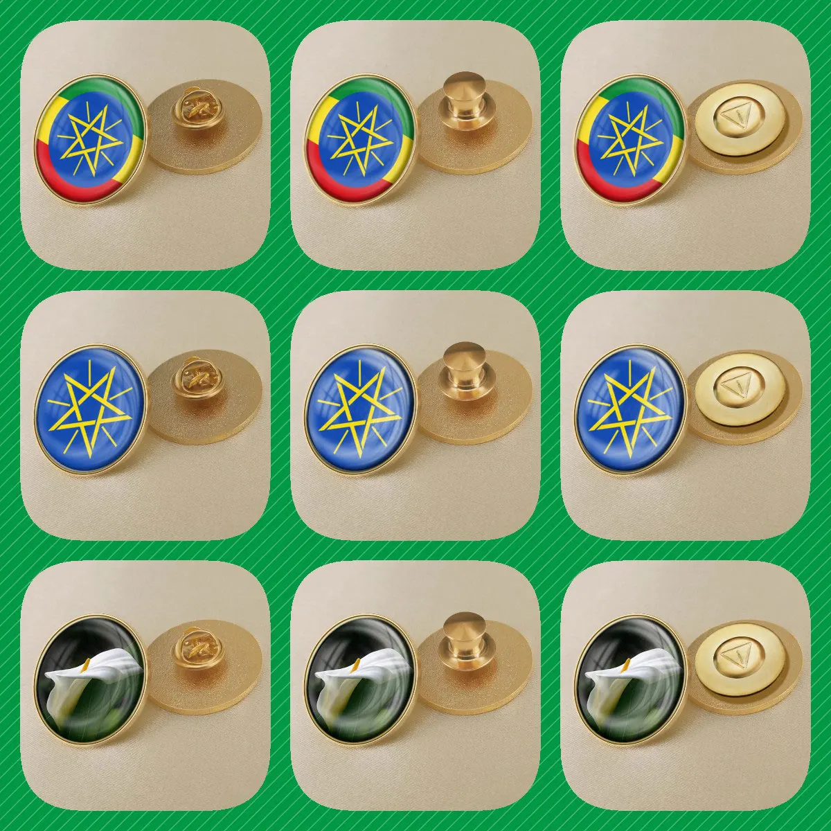 Ethiopia Ethiopians Map Flag National Emblem National Flower Brooches Badges Lapel Pins