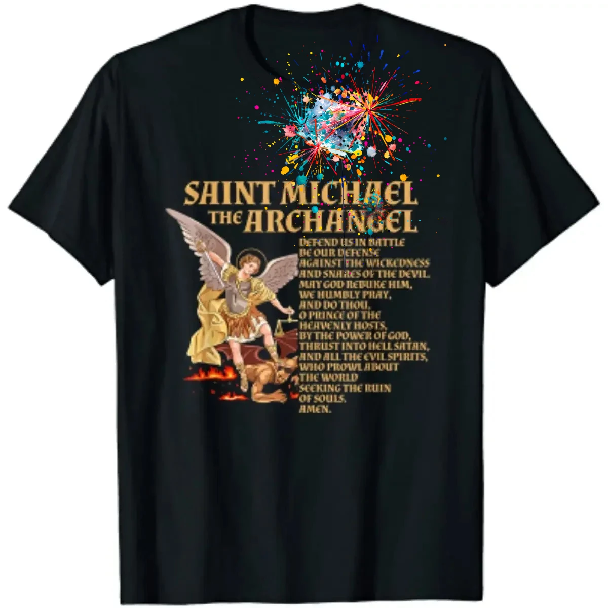 St Michael The Archangel Prayer T-Shirt Short Sleeve Casual 100% Cotton O-Neck Summer Mens T-shirt Size S-3XL