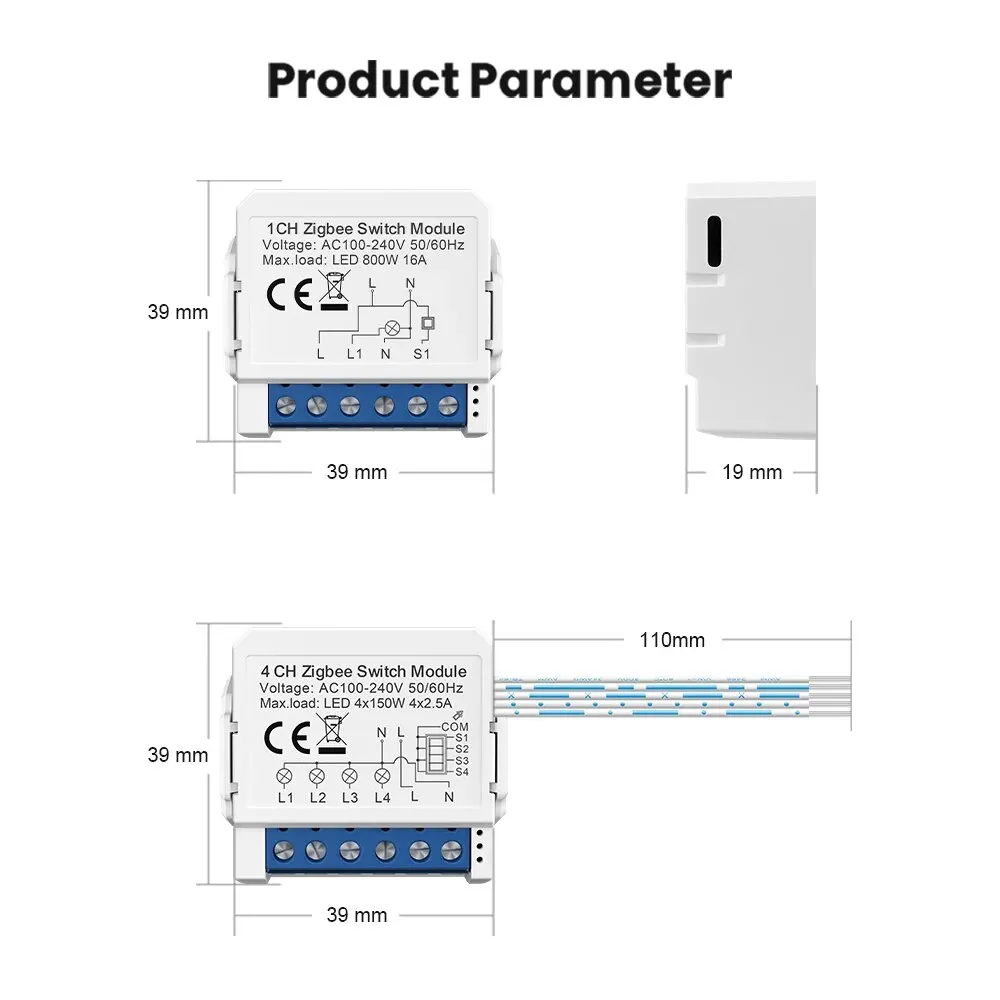 AVATTO Tuya WiFi 1/2/3/4 Gang Mini Smart Switch DIY Light Switches Module 2-Way Control Works With Smart Alexa Alice Google Home