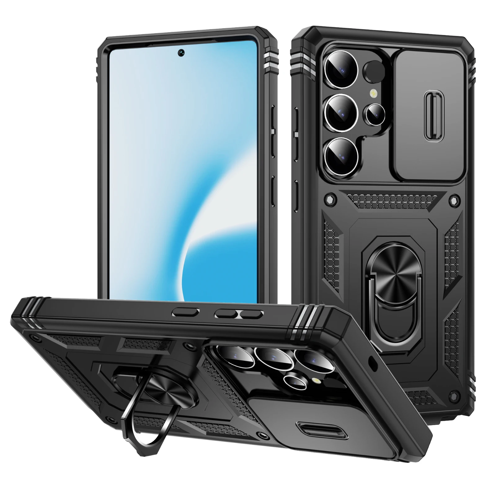 Slide-Kamerahülle für Samsung Galaxy S25 S24 S23 Ultra S25Plus S25, robuste, eingebaute, um 360 Grad drehbare Ständerabdeckungen