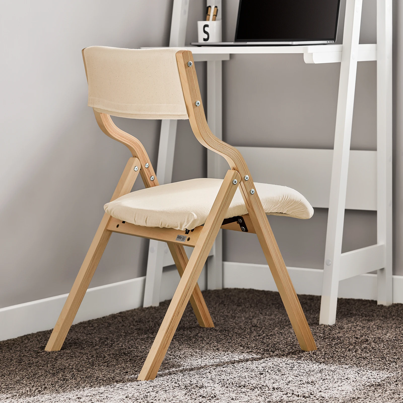 SoBuy FST40x2 Set mit 2 klappbaren Holzstühlen, ergonomische, gepolsterte Küchen- und Esszimmerstühle, Klappstuhl für Balkon und Büro – Detail 2