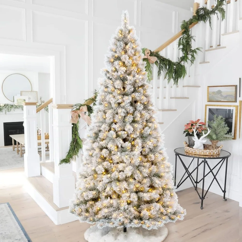 9ft Pre-Lit Snow Flocked Artificial Pine Christmas Tree with 900 LED Lights and high-quality PVC  home decor  home accessories