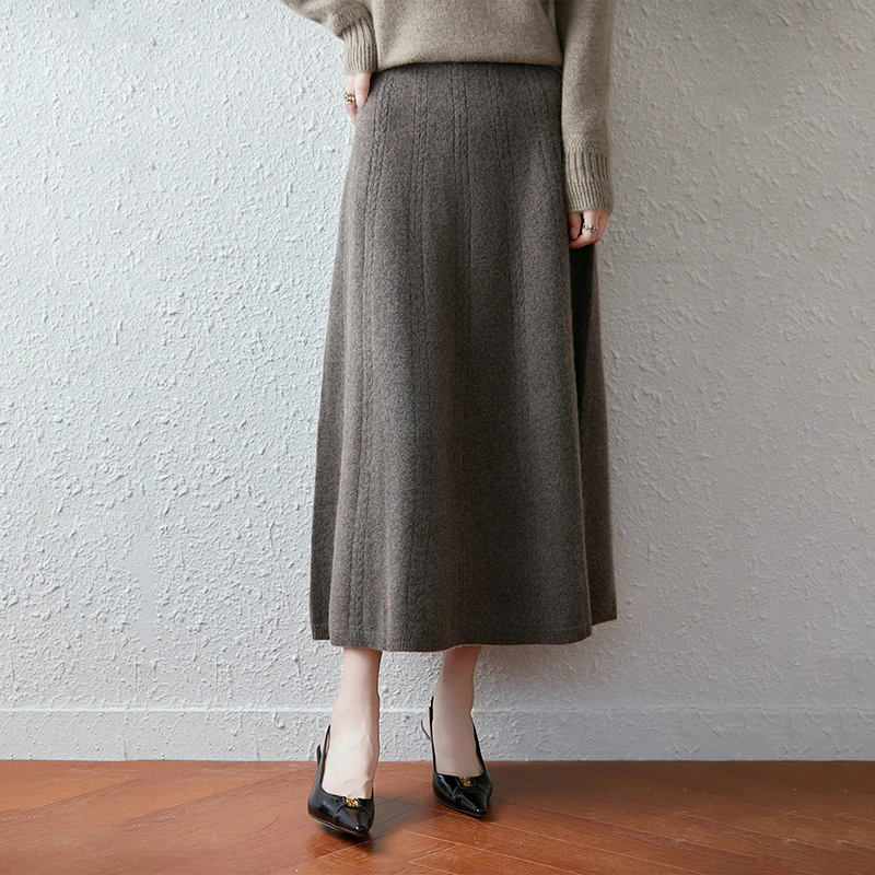 Women's Pure Cashmere Knit Skirt Long Thick Elastic Slim Hip Straight for Autumn Winter New Fashion Joker Style