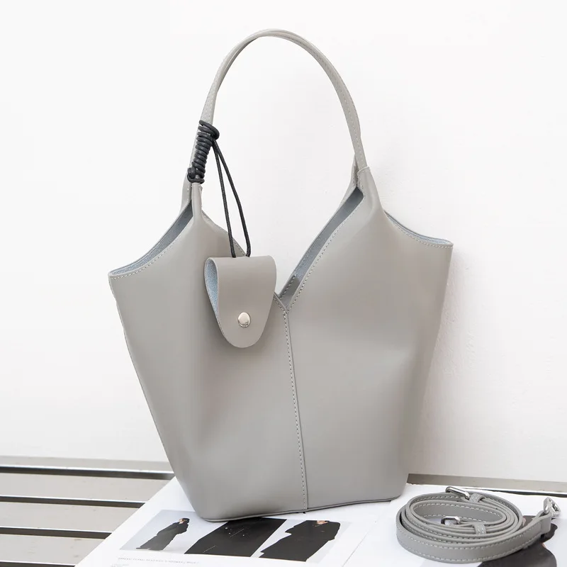 

Women's Bucket Bag With Genuine Leather Vintage Classic Korean Minimalist Shoulder Handbag Top Handle Work Commuter Daily
