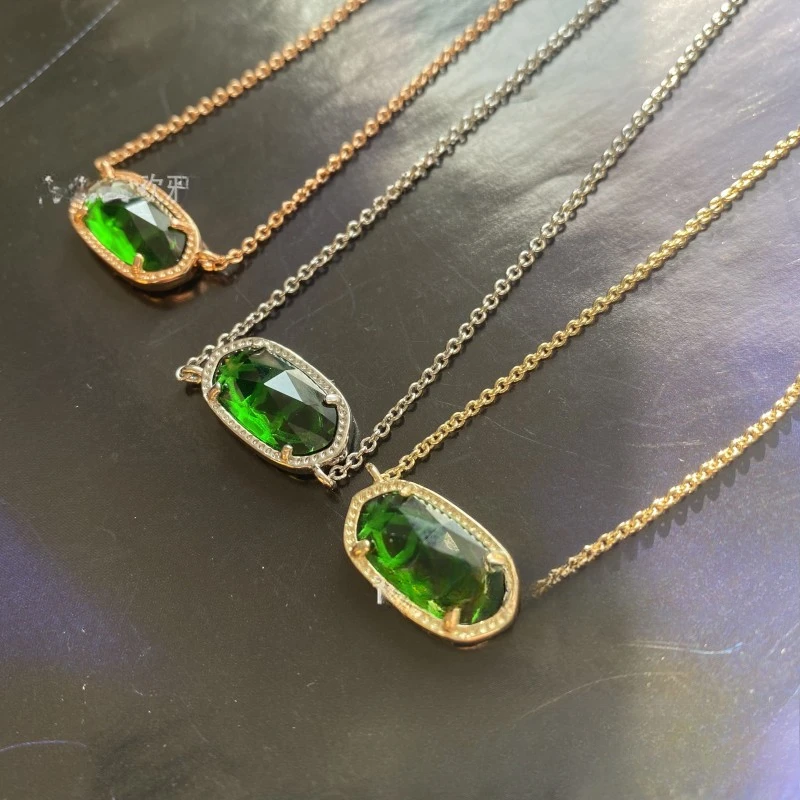 

Europe and the United States new ELisa simple temperament grass green glass necklace fashion collarbone chain