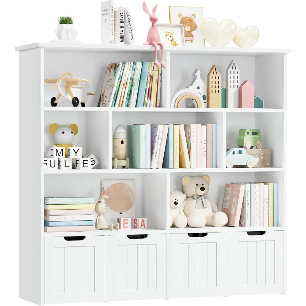 Toy Organizer, Large Toy Organizers and Storage with 4 Movable Drawers and 7 Storage Cubbies, Toy Chest Shelf Organizer