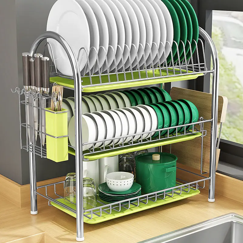 Dish Drying Rack Kitchen Adjustable Stainless Steel 2 Tier Plates Organizer Dish Bowl Drainer Storage Rack Kitchen Utensils