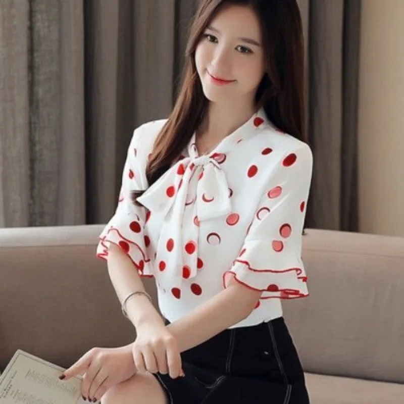 Women Clothes Summer Casual Fashion Simplicity Polka Dot Printing Shirts Women's Korean Trend All-match Sweet Temperament Tops