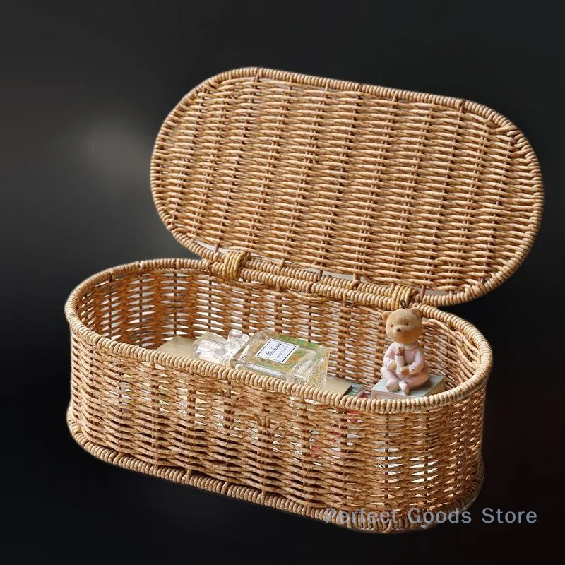 Bohemian Imitation Rattan Storage Basket Woven Storage Box Dust-proof Frame Home Decoration Basket