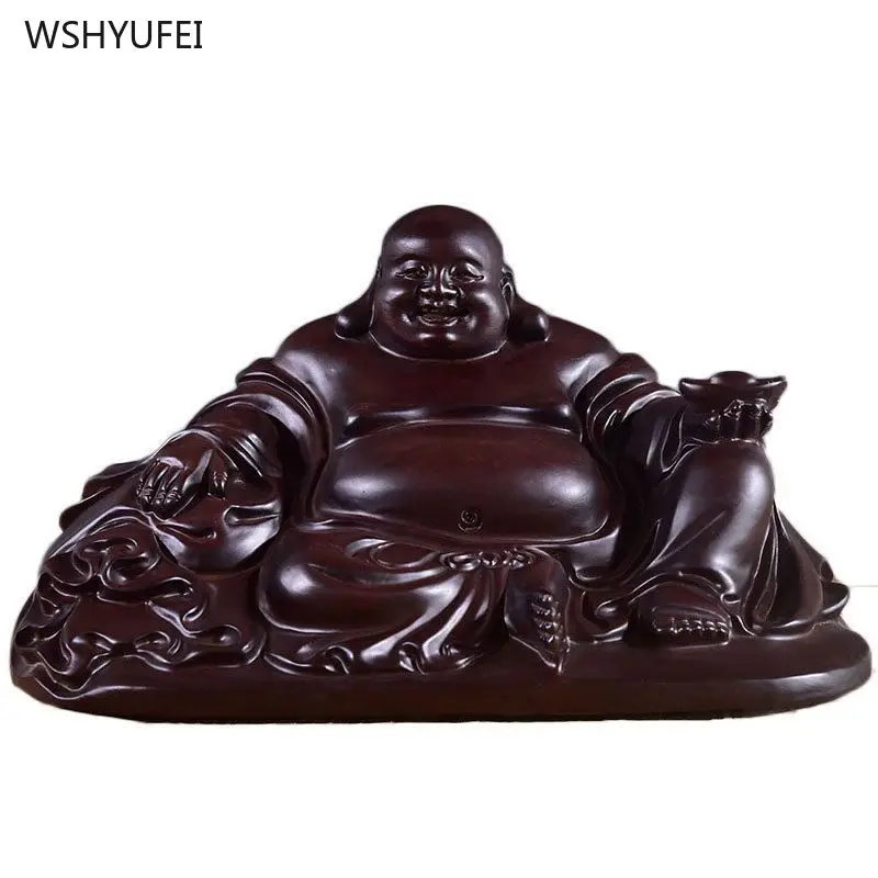 1 pc Ebony wood carving Decoration of Maitreya Buddha statue Solid wood crafts Feng Shui pray for auspiciousness Ensuring safety