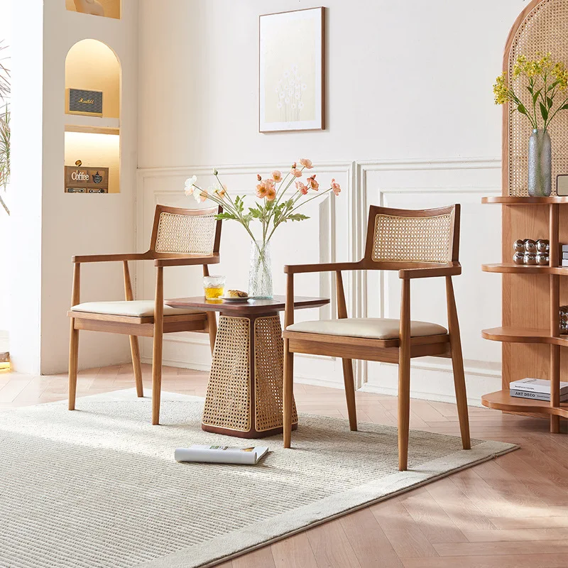 

Customizable Nordic Leisure Chair Simple Home Balcony Hotel B & B Solid Wood Rattan Chair Tea Table Three-piece Set