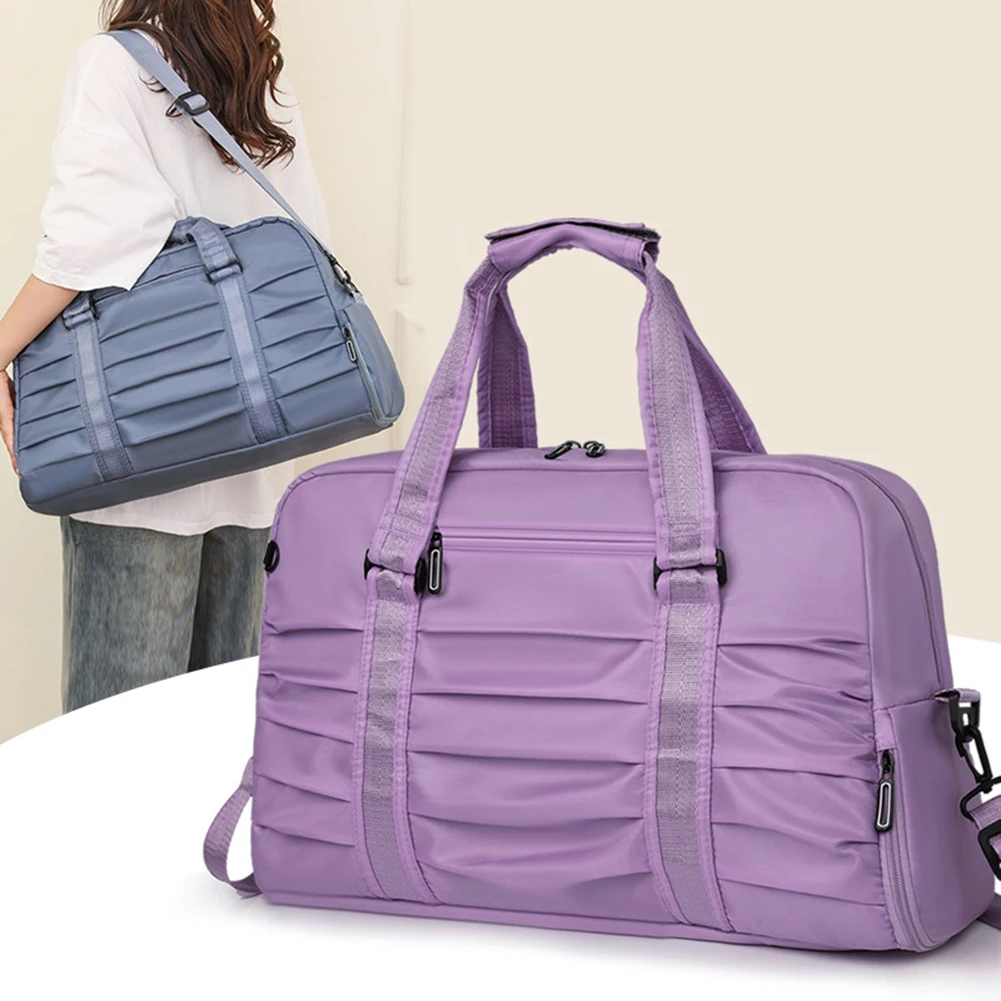 Stylish Zipper Crinkled Sport Tote Bag Large Capacity Short Trip Sports Bag For Travel Camping