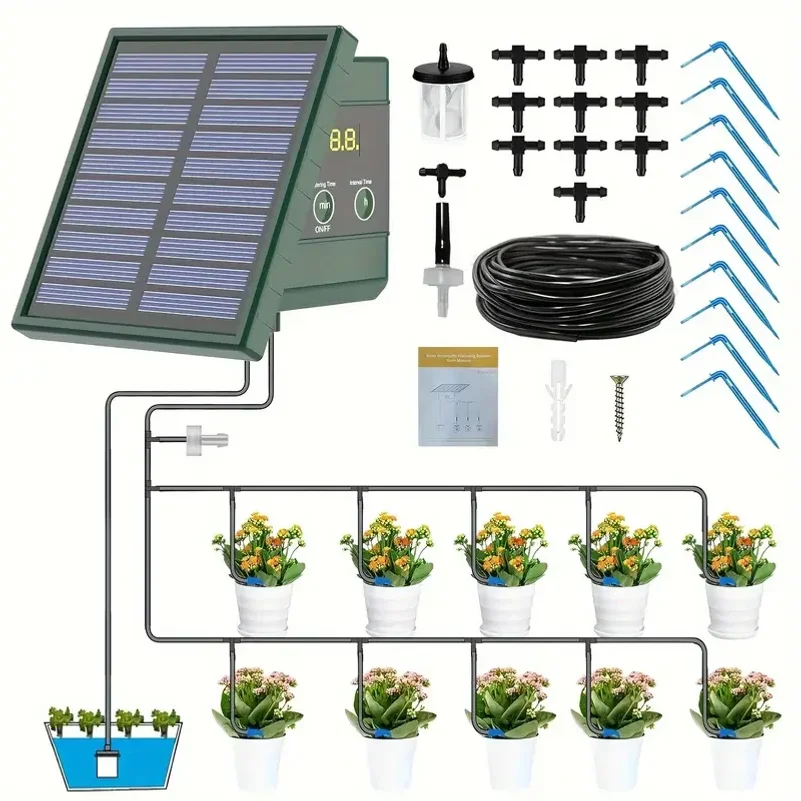 

1pc DIY Solar-Powered Automatic Drip Irrigation System for Raised Beds Greenhouses Vegetable Gardens Balcony Hanging Plants
