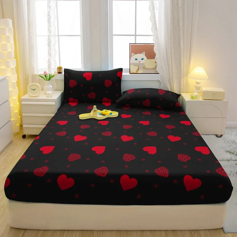 3-piece Simple modern Heart-Shaped pattern matte three piece fitted sheet set, bedroom printed bed cover set, bedding