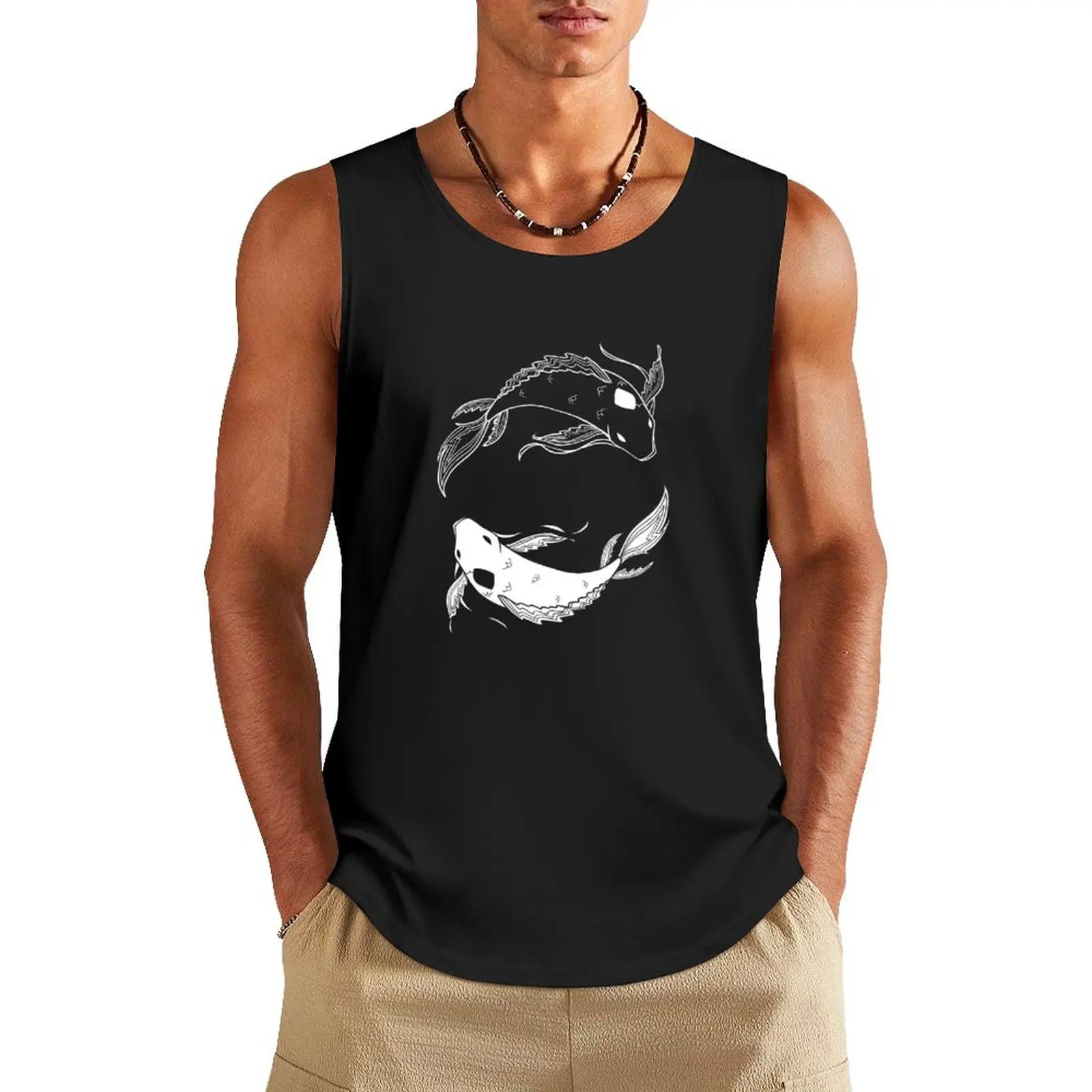 

white on black spirit fish atla Tank Top Men's clothing vests for men