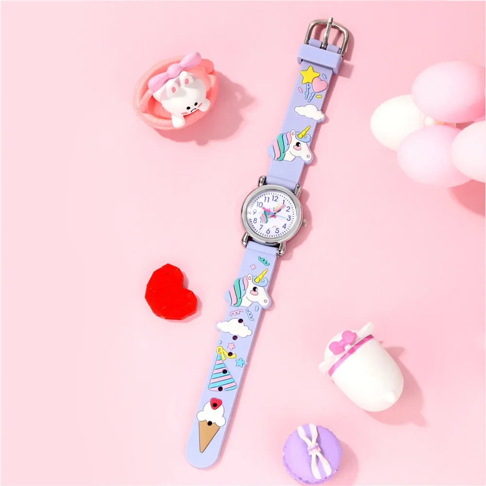 Cute Unicorn Pattern Children's Cartoon Watch Silicone Children's Watch Boys and Girls Cute Cartoon Quartz Watch