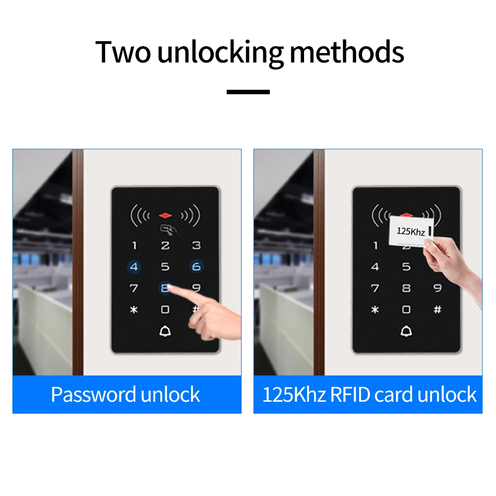 Lucking Door K8 2000 usuarios 125kHz/13,56 MHz teclado RFID Panel de Control de acceso independiente Wiegand 26 abridor de puerta DC 12V