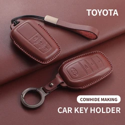 Leather Car Key Case Cover For Toyota BZ3 RAV4 Avalon Prado Crown HARRIER CHR Corolla CAMRY 2025 Key Shell Car Accessories