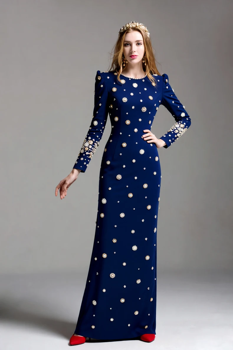 فستان سهرة نسائي طويل الأكمام أنيق من حجر الراين مزين بالخرز فستان رسمي لحفلات الزفاف والحفلات والمناسبات #2